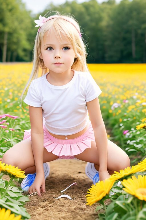AI Art Cute Girls Playing Around In A Field Of Flowers 30 Png
